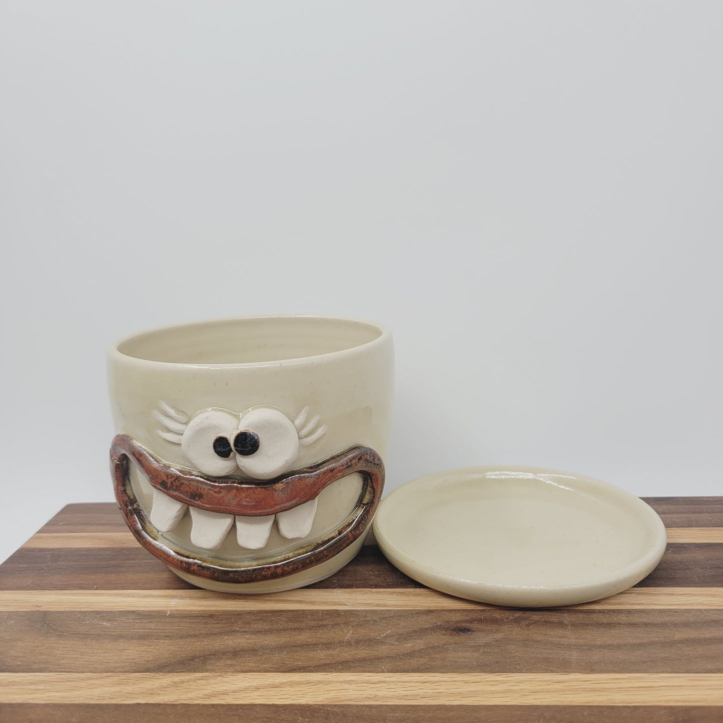 Handmade Pottery Planter with Drainage Plate | Cute Kitchen Gardening Pot | Smiley Face