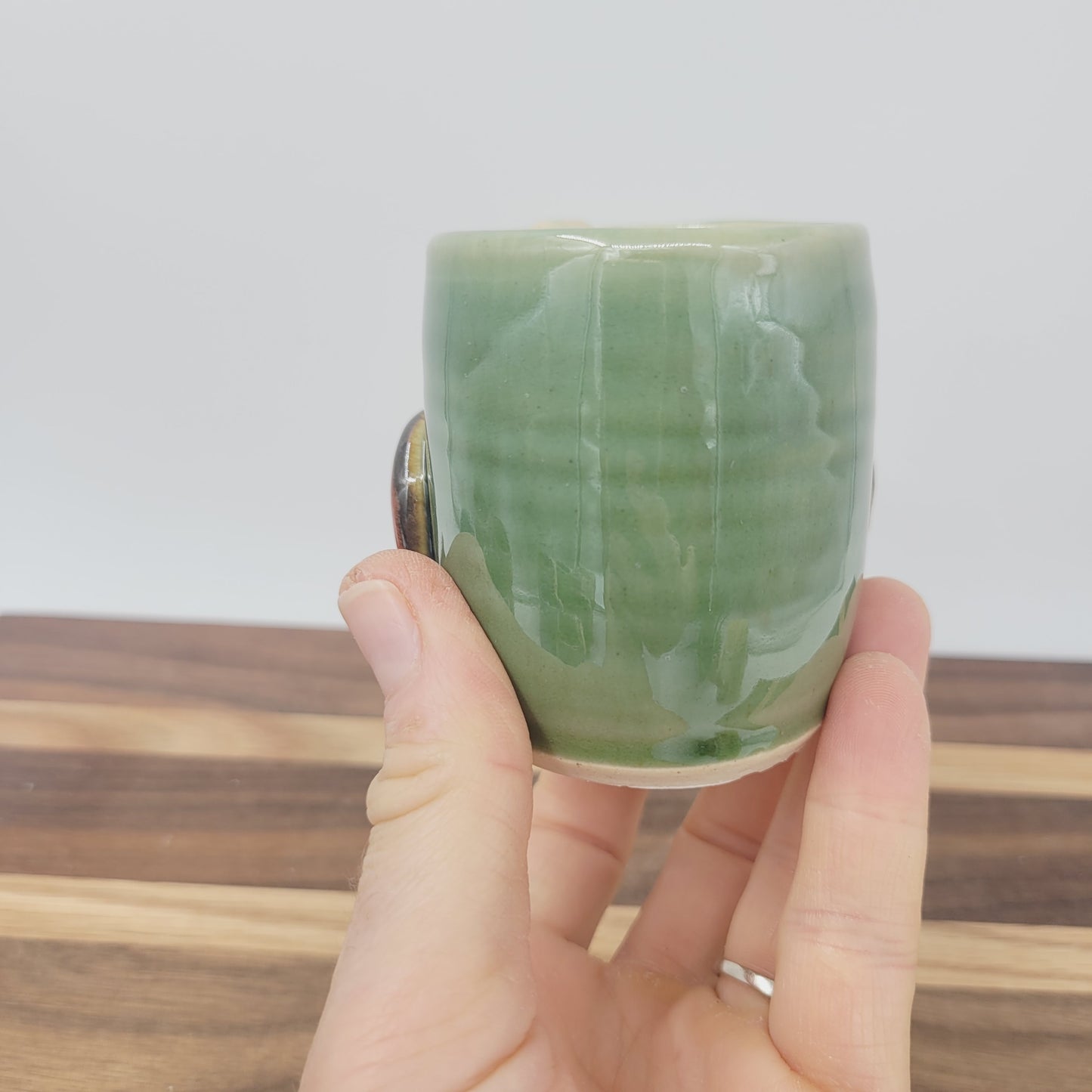 Funny Face Mini Glass | Handmade Stoneware Toothpick Holder Green