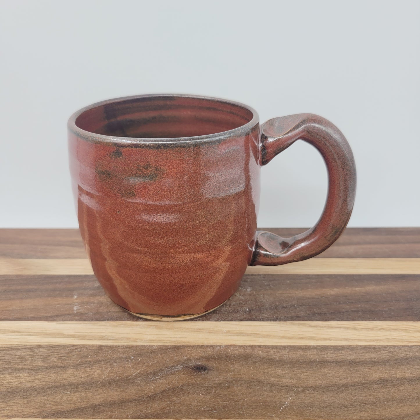 Man's Handlebar Mustache Mug | Ceramic Stoneware Pottery Coffee Cup with Face | Microwave Dishwasher Safe | Rustic Red Brown