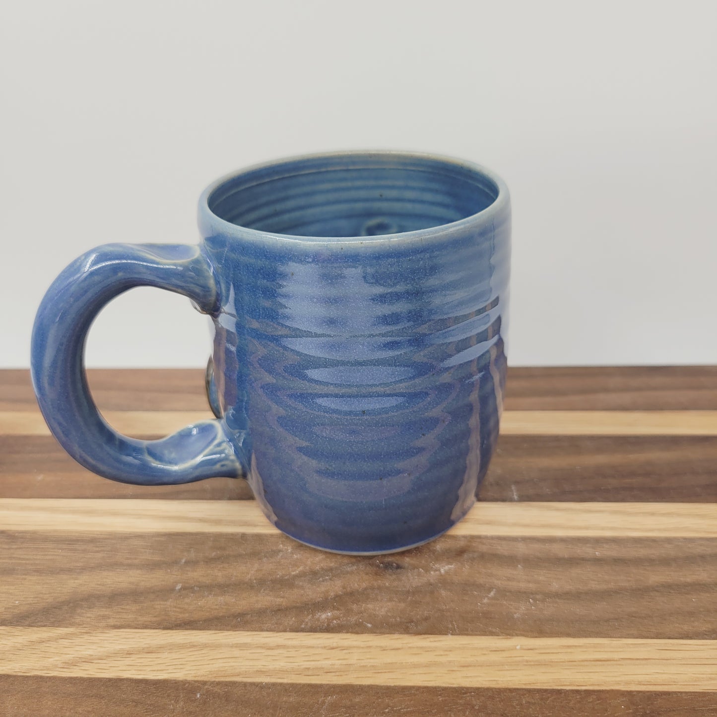 MONDAY Morning Mug | LEFT-HANDED | Funny Face Coffee Cup | Blue | Unique Handmade Stoneware Pottery