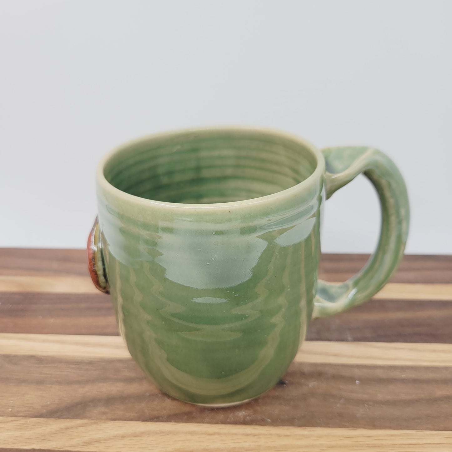 Green Smiley Face Coffee Cup | Introvert Face Mug | Handmade Stoneware Pottery