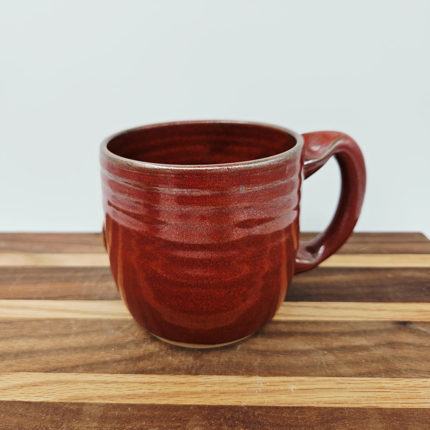 Woman's Fun Face Mug | Cheerful Ladies Coffee Cup | Microwave Dishwasher Safe | Rustic Red