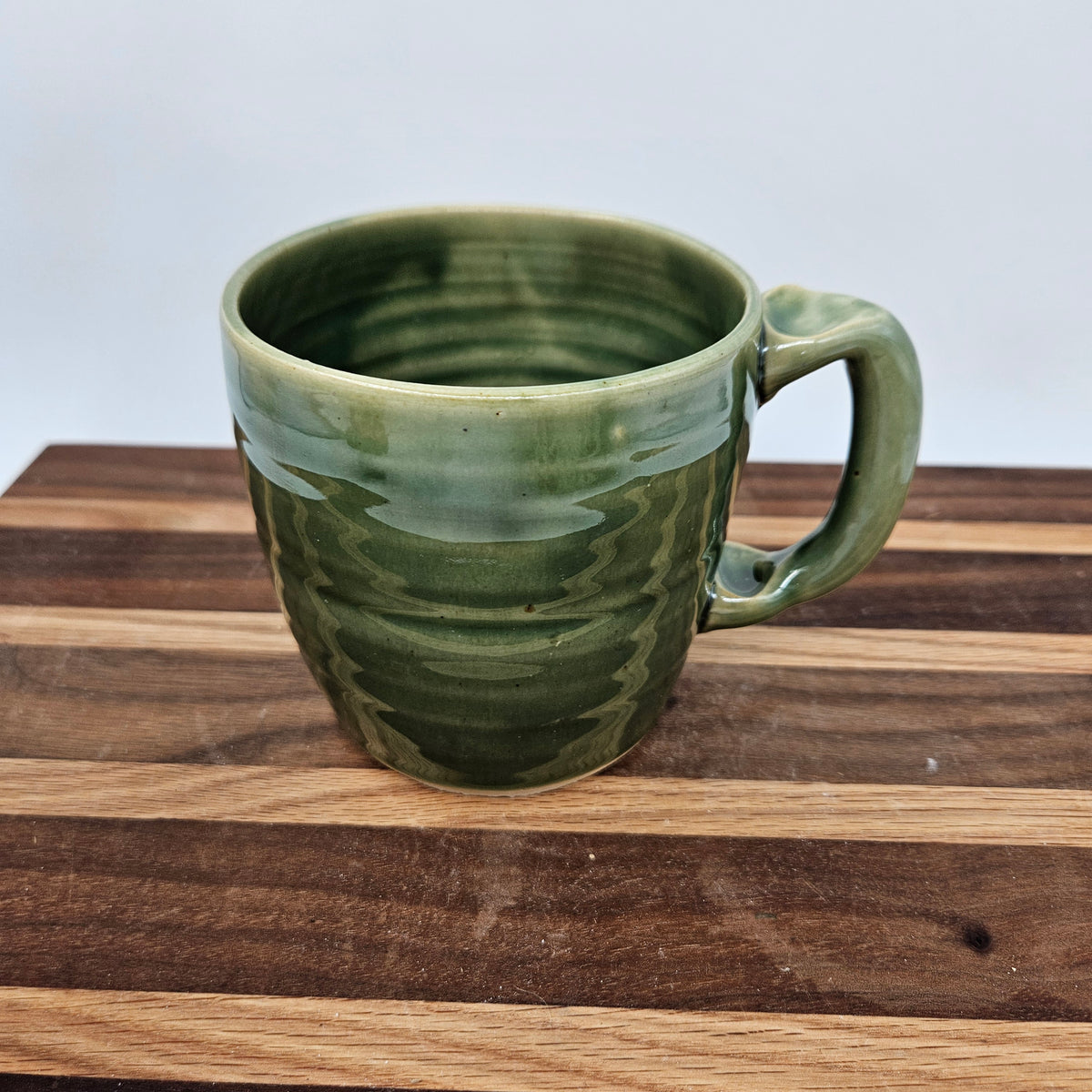 Green Smiley Face Coffee Cup | 16 - 20 Ounces | Handmade Stoneware Pottery