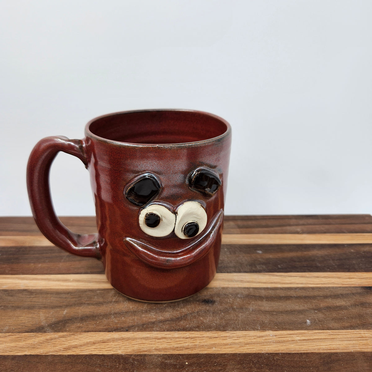 Smiley Face Mug | 16 Ounces | Cinnamon Red | Handmade Stoneware Pottery Coffee Cups