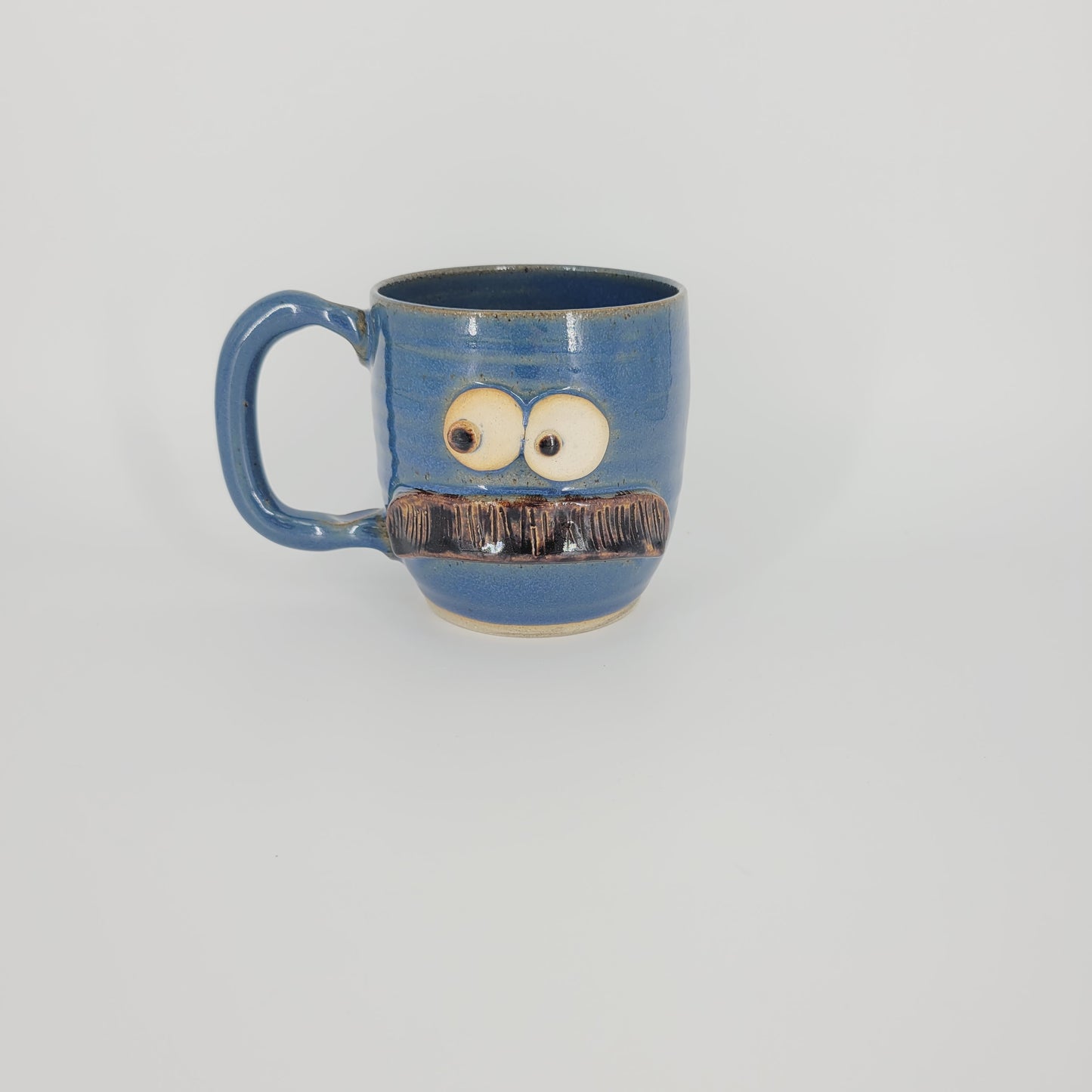 Bushy Mustache Mug | Ceramic Stoneware Pottery Coffee Cup | Microwave Dishwasher Safe | Blue