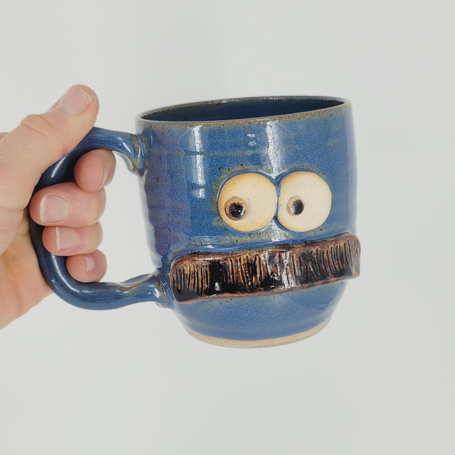 Bushy Mustache Mug | Ceramic Stoneware Pottery Coffee Cup | Microwave Dishwasher Safe | Blue