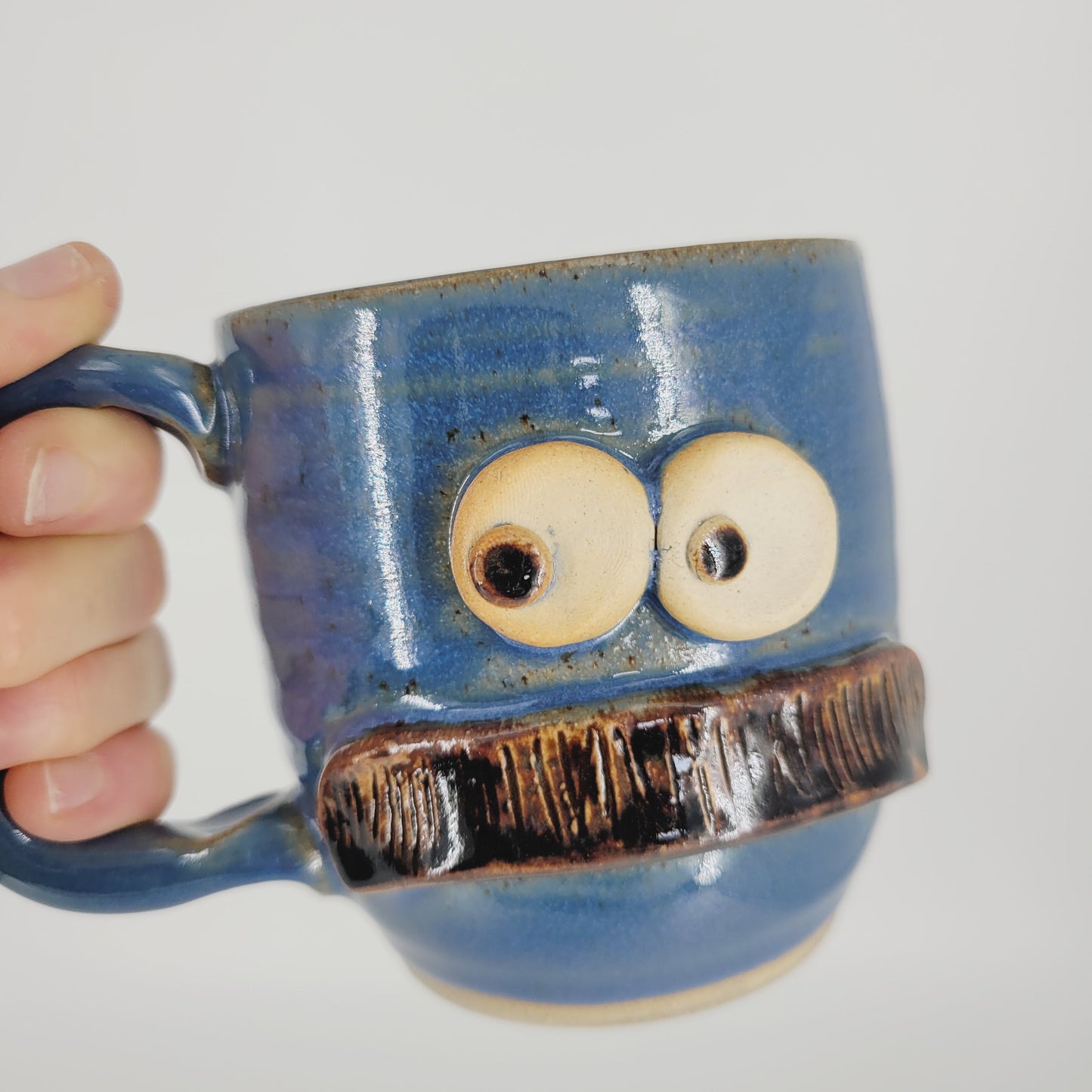 Bushy Mustache Mug | Ceramic Stoneware Pottery Coffee Cup | Microwave Dishwasher Safe | Blue