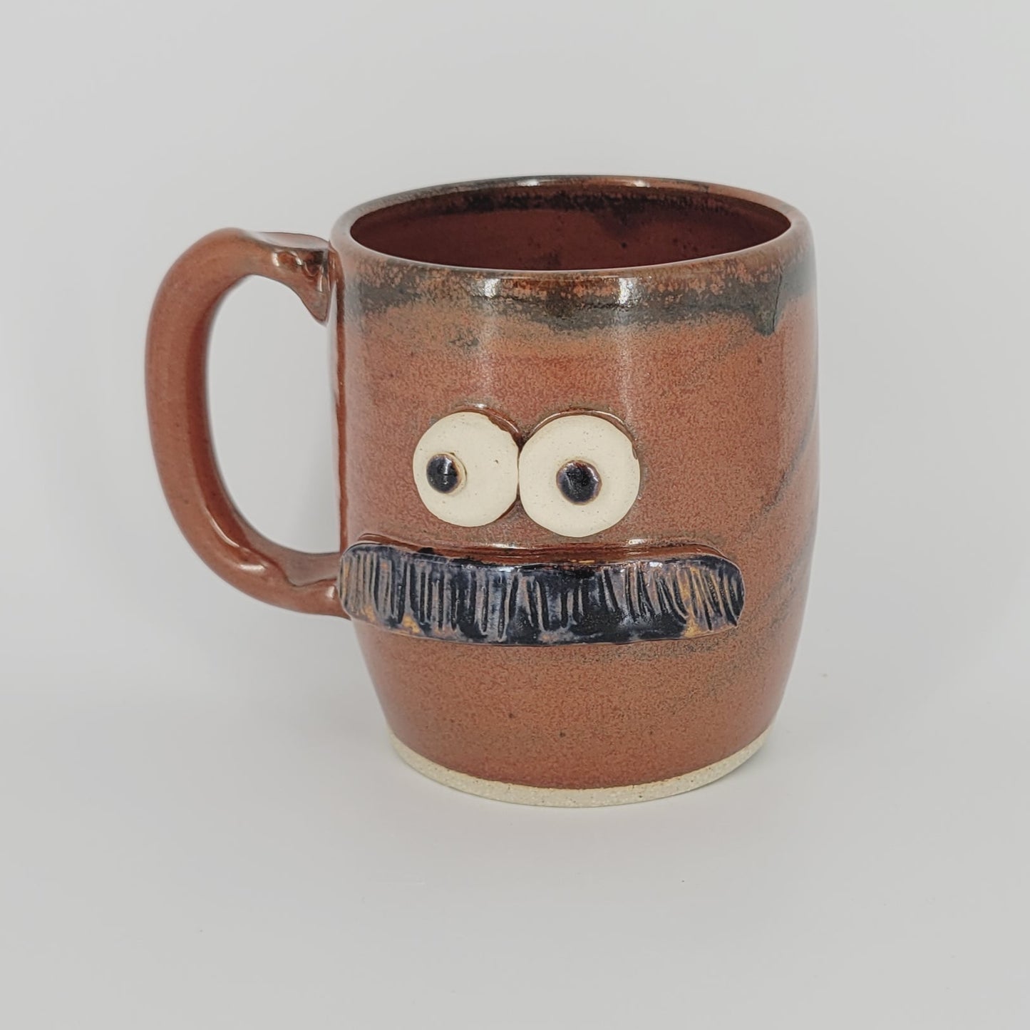 Man's Bushy Mustache Mug | Ceramic Stoneware Pottery Coffee Cup | Microwave Dishwasher Safe | Rustic Red Brown