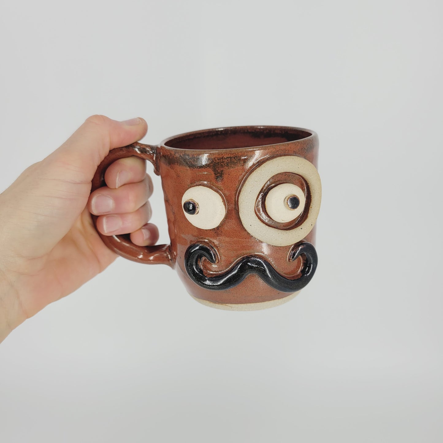 Face Mug with Monocle and Handlebar Mustache | Funny Coffee Cups | Red Brown 12 Oz Medium | Nelson Studio Ug Chug