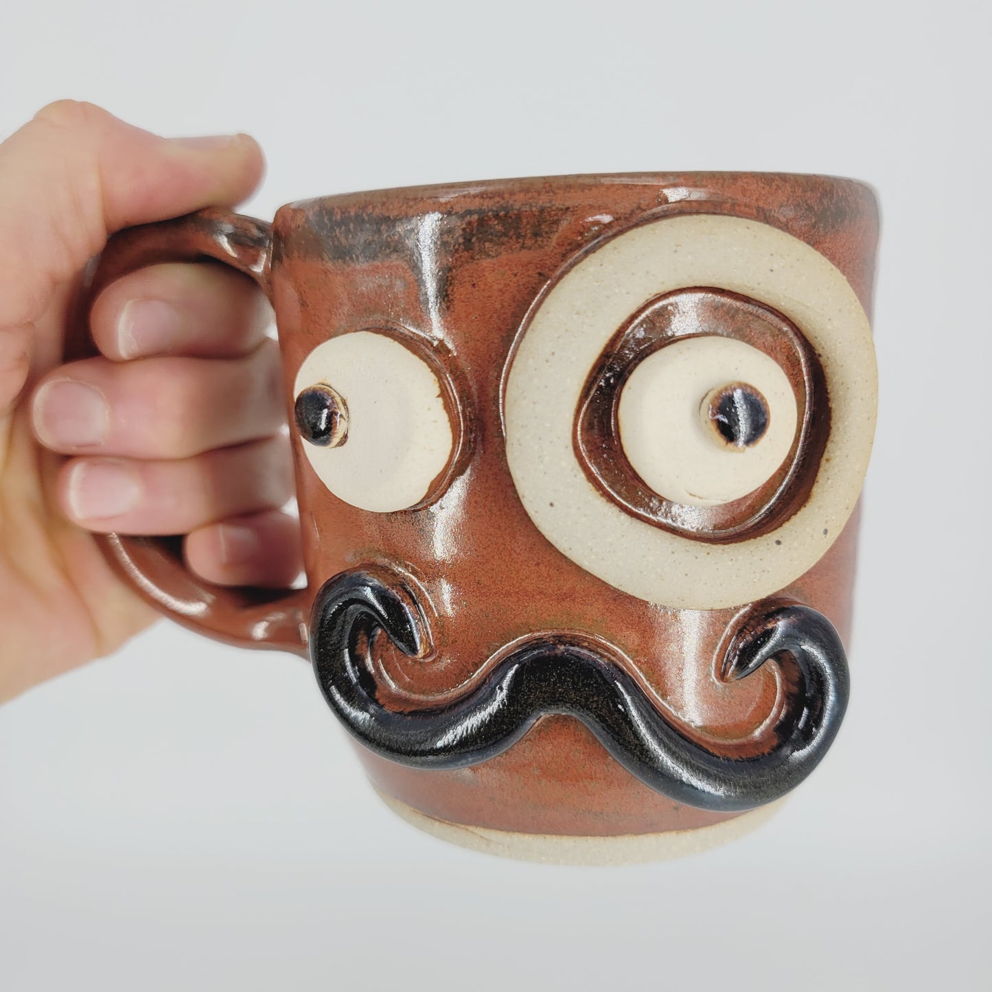 Face Mug with Monocle and Handlebar Mustache | Funny Coffee Cups | Red Brown 12 Oz Medium | Nelson Studio Ug Chug