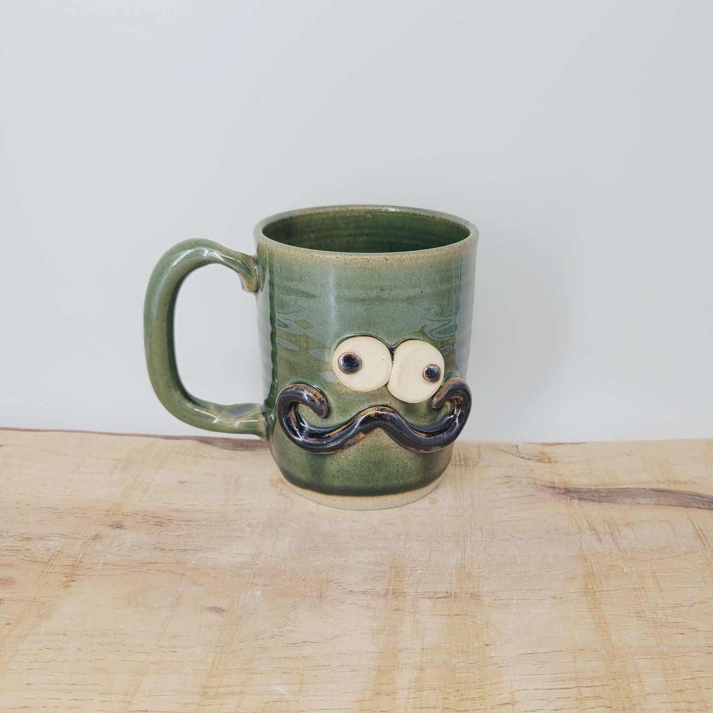 Handlebar Mustache Mug | Handcrafted Man's Pottery Coffee Cup | Microwave Dishwasher Safe | Green