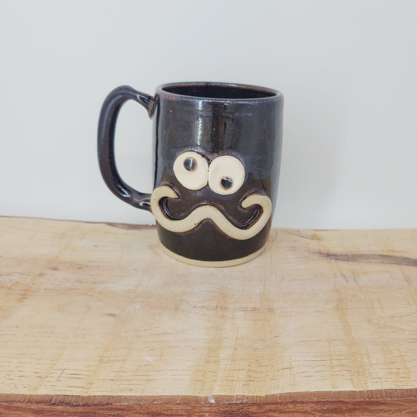 Handlebar Mustache Mug | Funny Over The Hill Man's Pottery Coffee Cup | Nelson Studio Ug Chug | Chocolate Brown Black