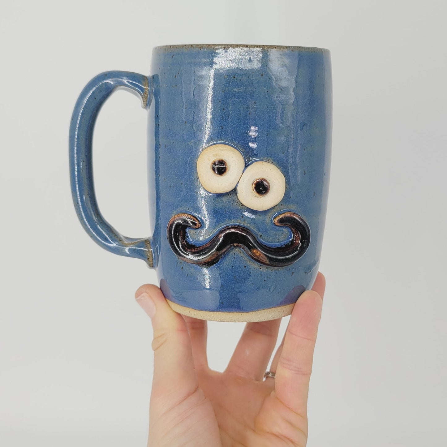 Handlebar Mustache Mug | Handcrafted Man's Pottery Coffee Cup | Microwave Dishwasher Safe | Blue