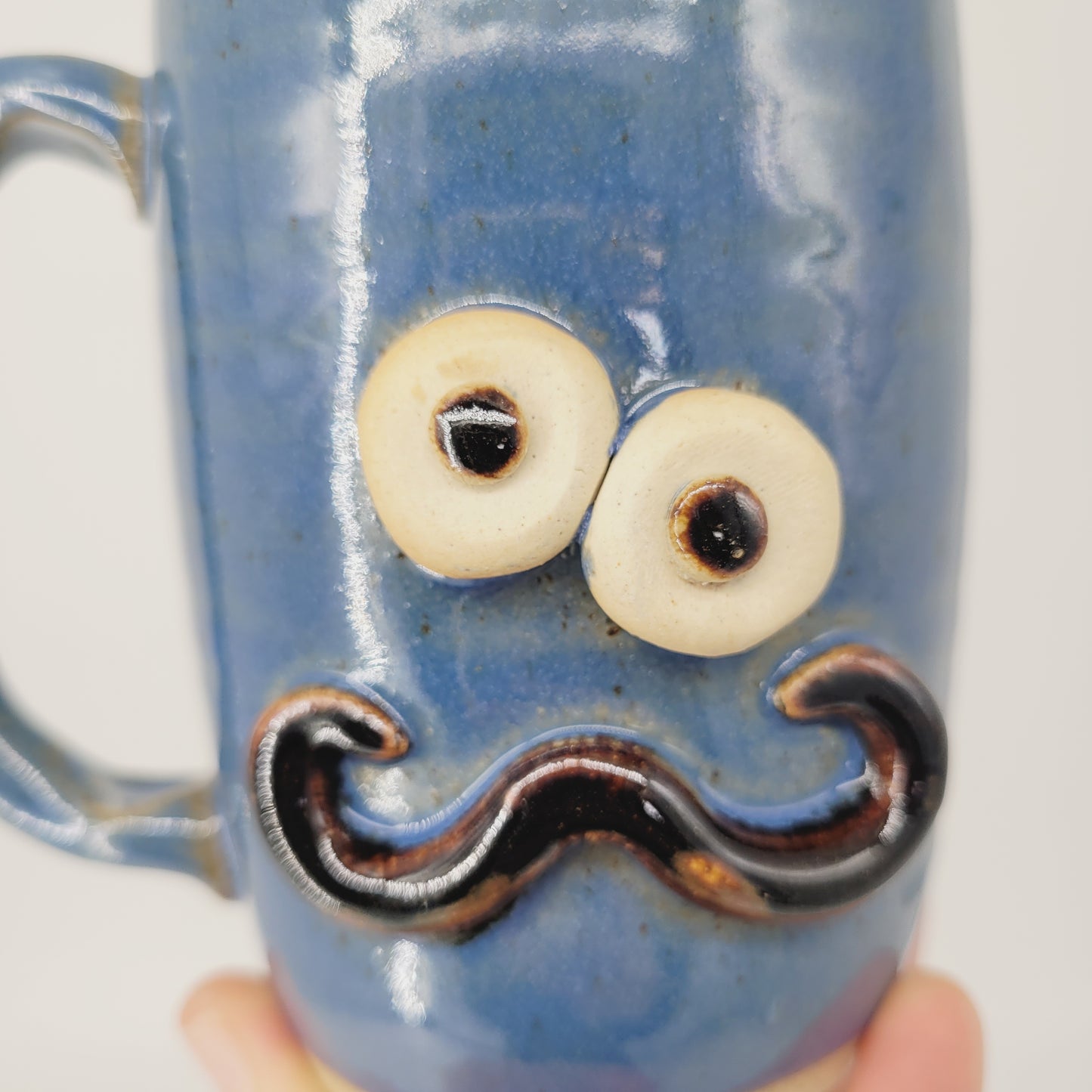 Handlebar Mustache Mug | Handcrafted Man's Pottery Coffee Cup | Microwave Dishwasher Safe | Blue