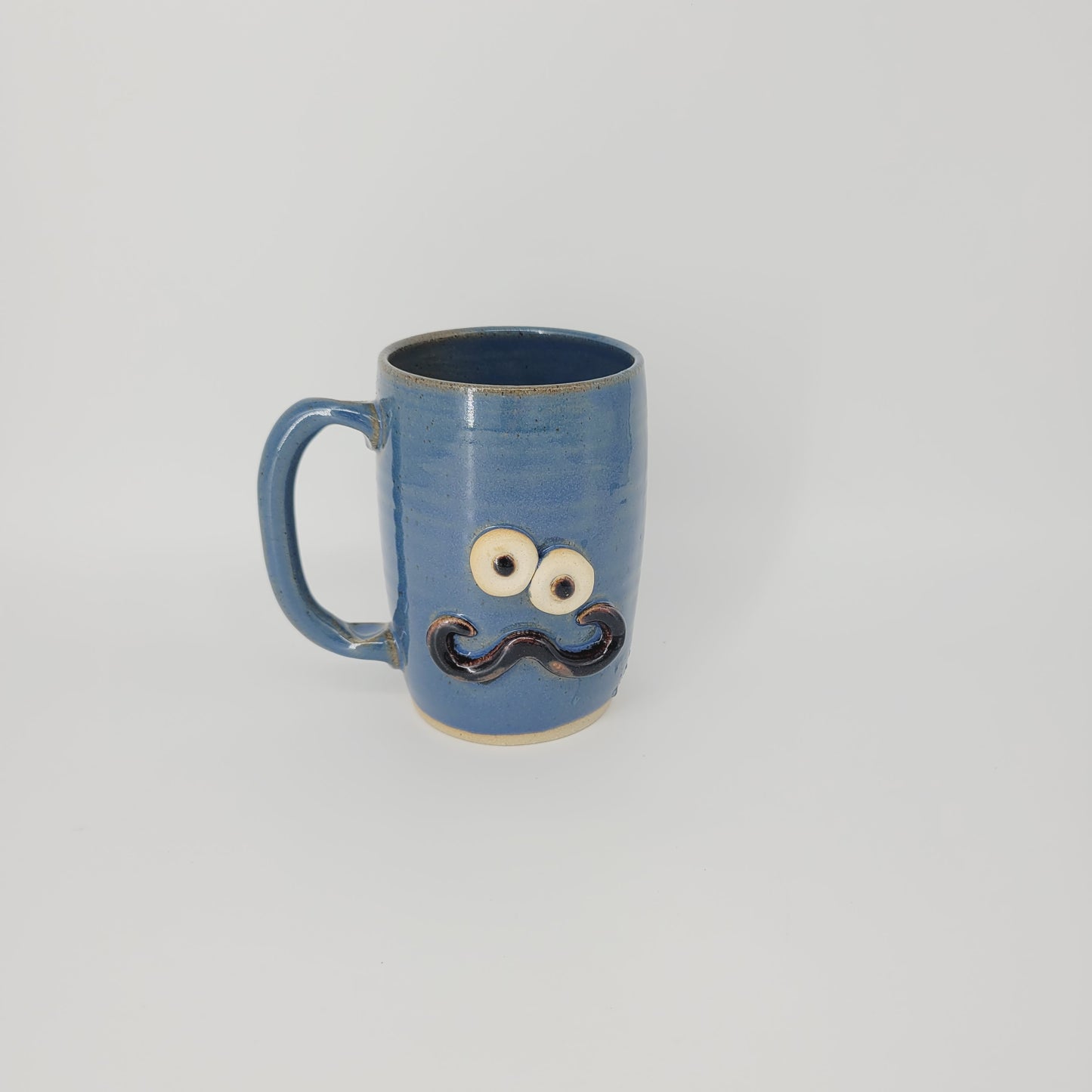 Handlebar Mustache Mug | Handcrafted Man's Pottery Coffee Cup | Microwave Dishwasher Safe | Blue