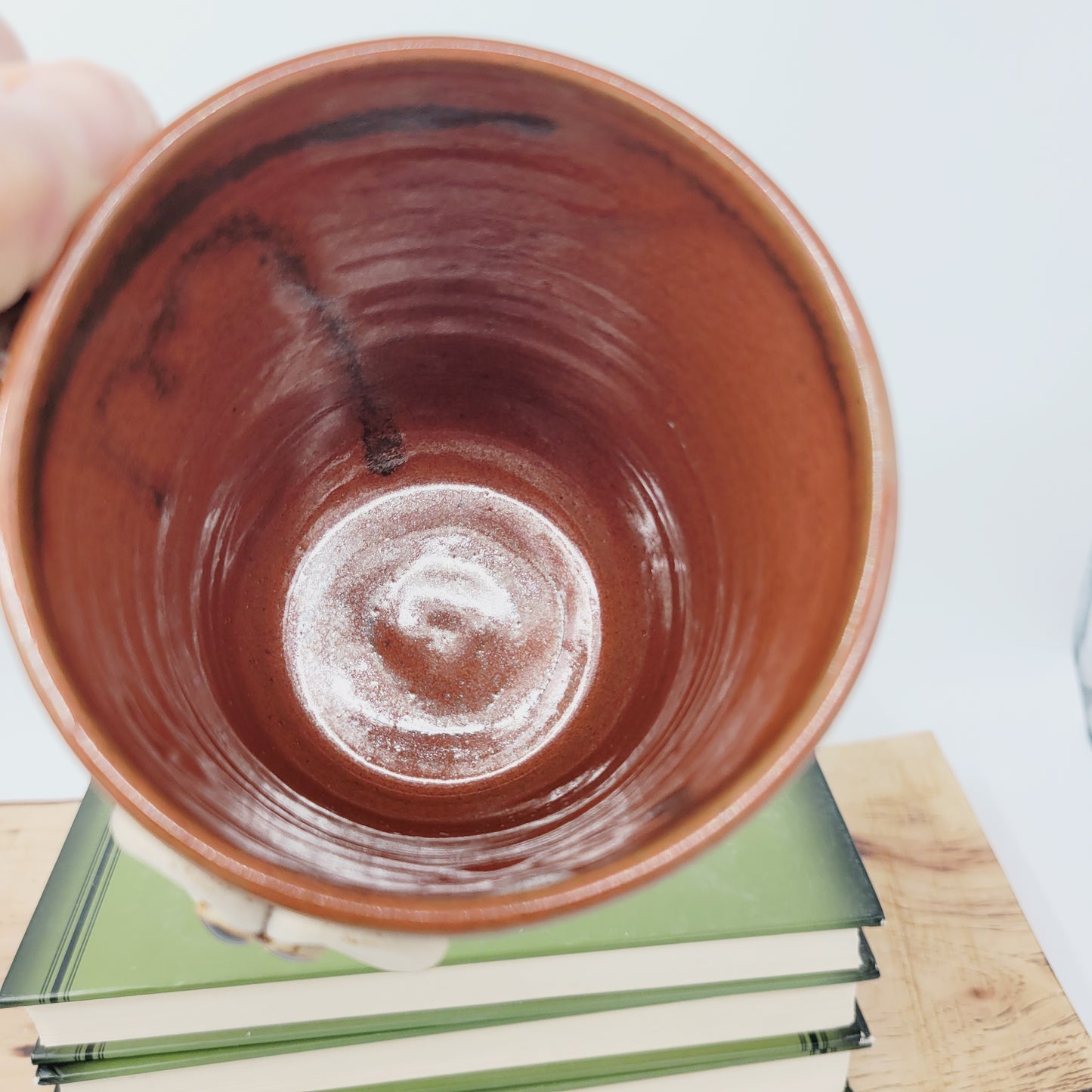 Woman's Fun Face Mug | Cheerful Ladies Coffee Cup | Microwave Dishwasher Safe | Rustic Red Brown