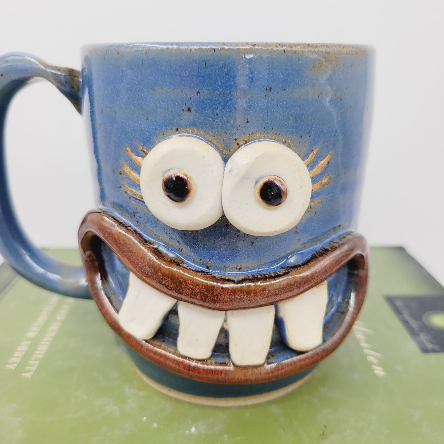 MONDAY Morning Mug | Funny Face Coffee Cup | 16 OZ Blue | Unique Handmade Stoneware Pottery