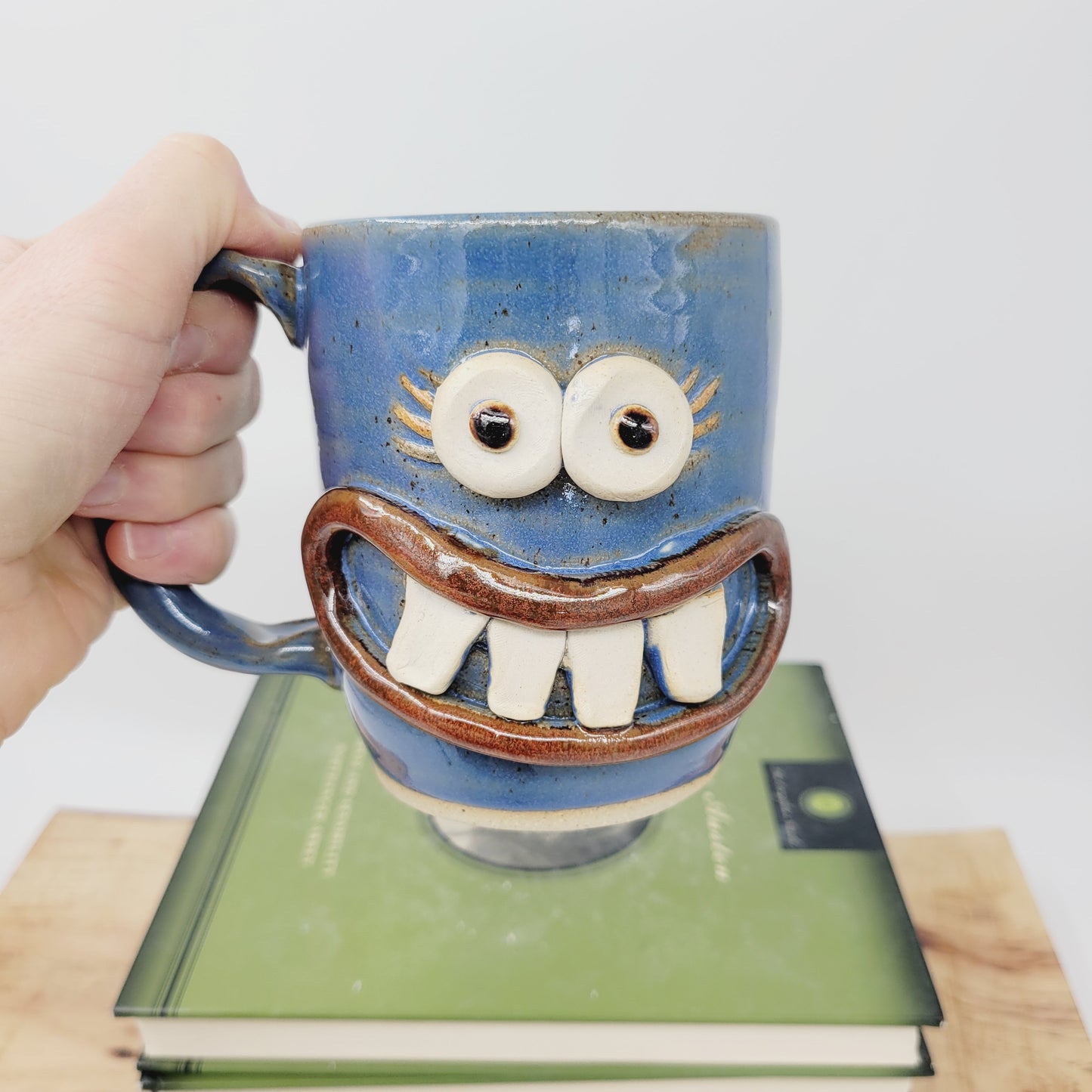 MONDAY Morning Mug | Funny Face Coffee Cup | 16 OZ Blue | Unique Handmade Stoneware Pottery