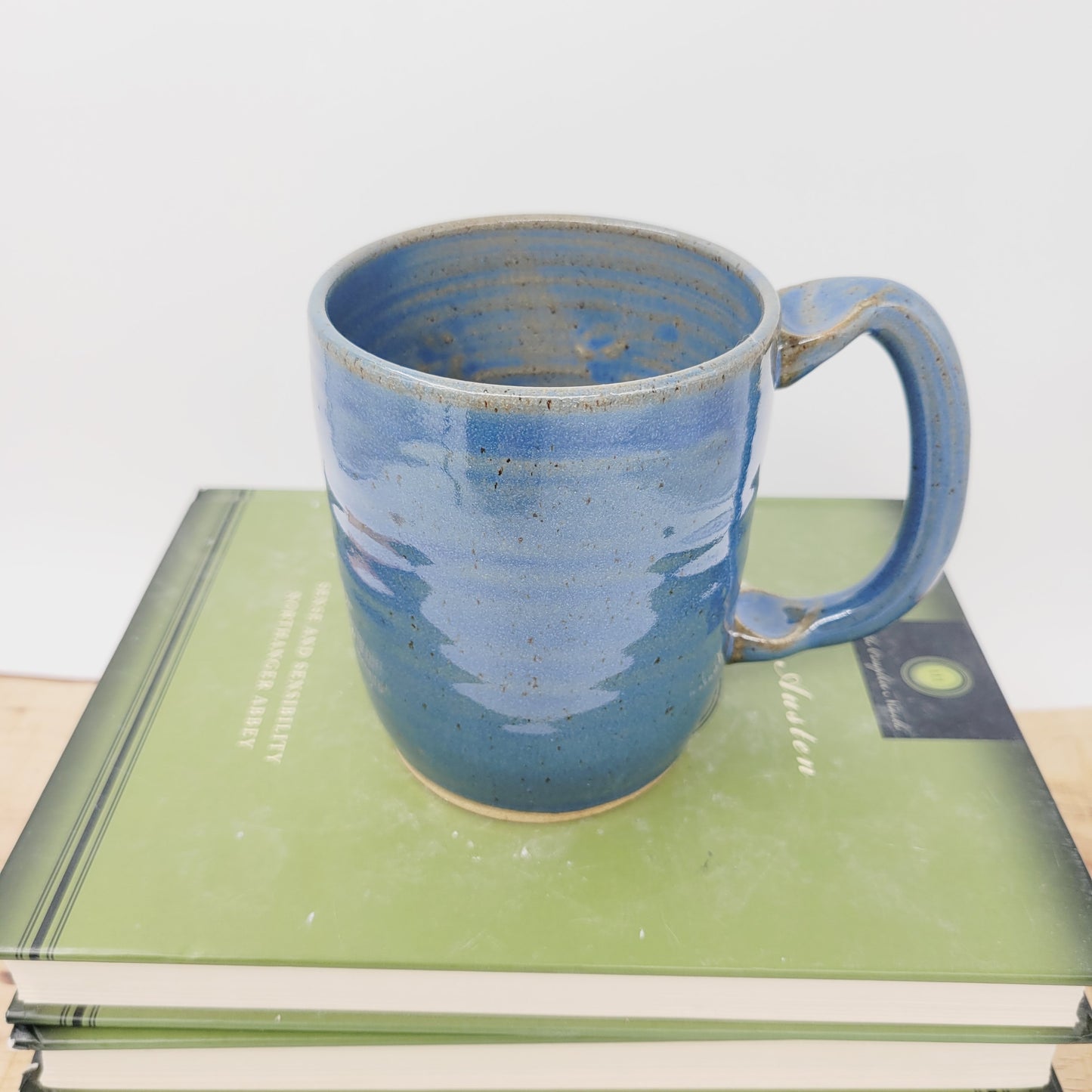 MONDAY Morning Mug | Funny Face Coffee Cup | 16 OZ Blue | Unique Handmade Stoneware Pottery