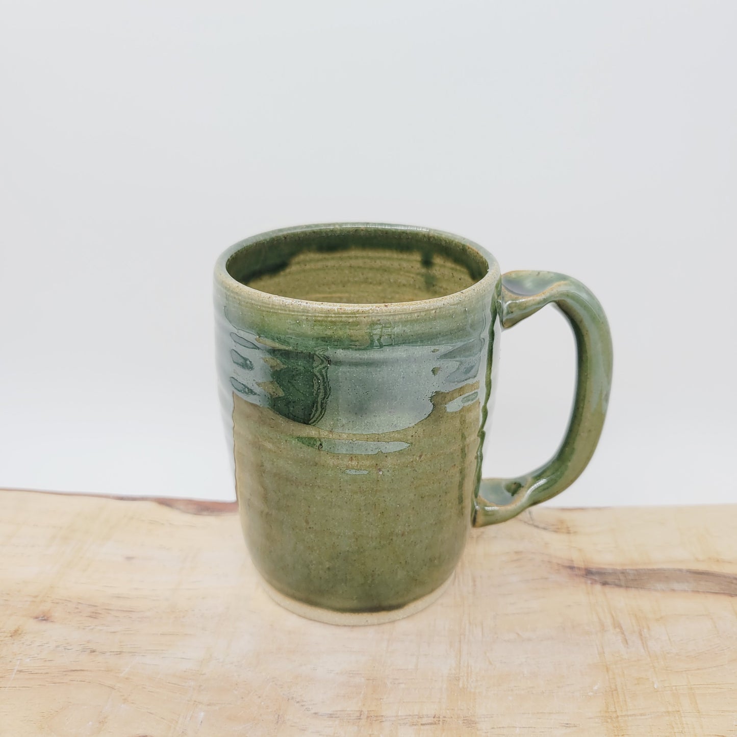 Crazy Coffee Cup| Funny Woman Smiley Face | 16 OZ Green | Unique Handmade Stoneware Pottery