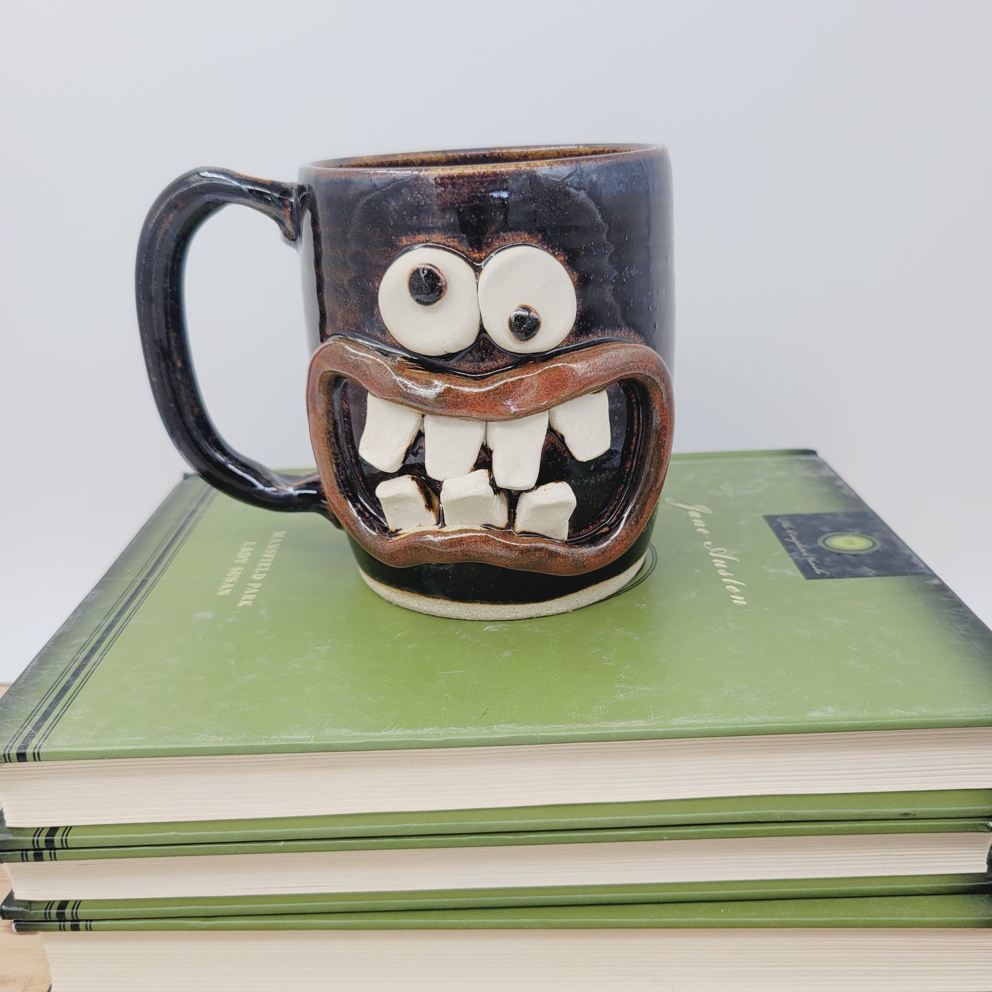 Taco Lover Coffee Cup | Handmade Pottery Face Mug | Funny Man Gift | Ceramic Stoneware | 16 Ounces Large | Chocolate