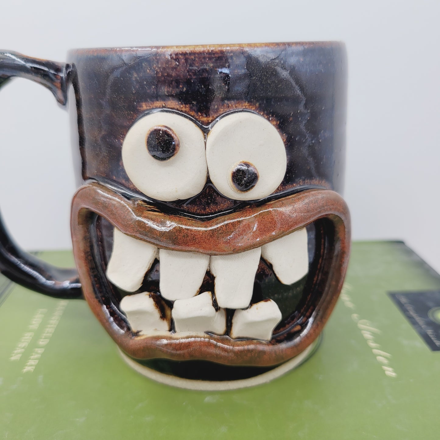 Taco Lover Coffee Cup | Handmade Pottery Face Mug | Funny Man Gift | Ceramic Stoneware | 16 Ounces Large | Chocolate