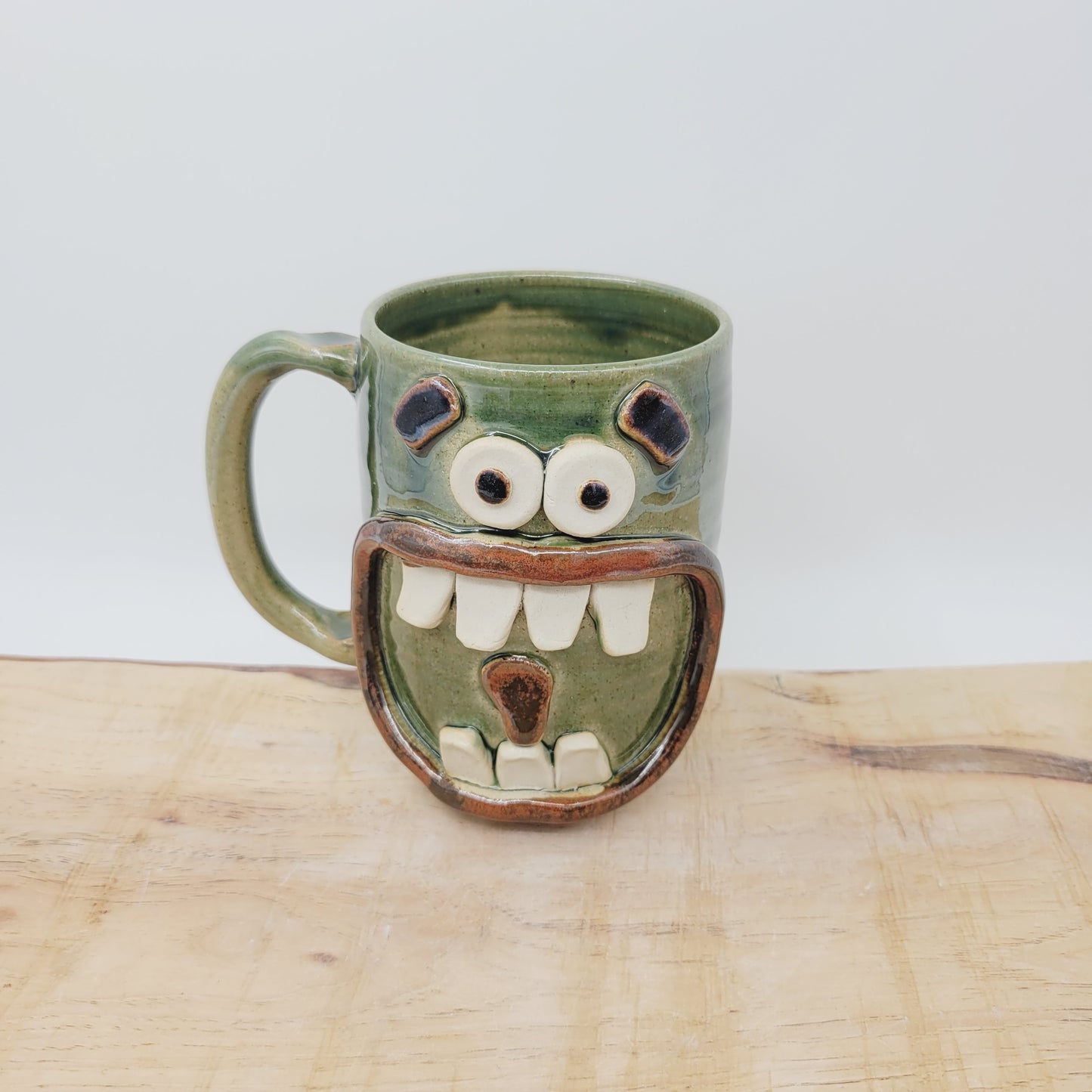 Smell of Fresh Coffee | Extra 20 Oz Large Smiley Face Mug | Green Beer Tankard | Handmade Stoneware Pottery | Nelson Studio Ug Chug