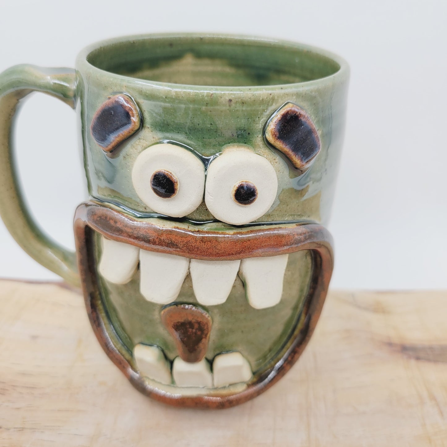 Smell of Fresh Coffee | Extra 20 Oz Large Smiley Face Mug | Green Beer Tankard | Handmade Stoneware Pottery | Nelson Studio Ug Chug