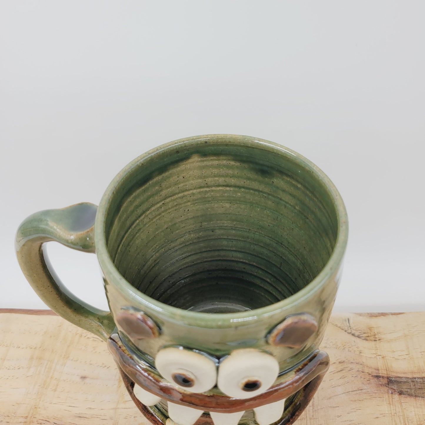 Smell of Fresh Coffee | Extra 20 Oz Large Smiley Face Mug | Green Beer Tankard | Handmade Stoneware Pottery | Nelson Studio Ug Chug