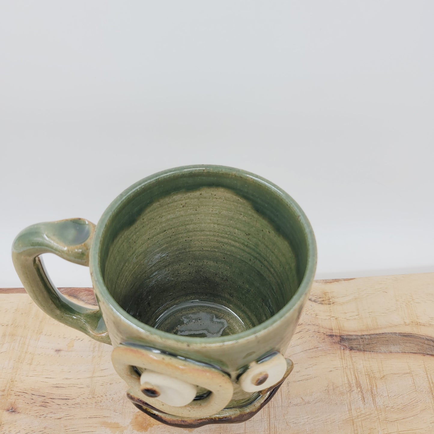 Handlebar Mustache Mug with Monocle | Green Ug Chug Face Mug | Large 16 Ounces | Stoneware Pottery Coffee Cup