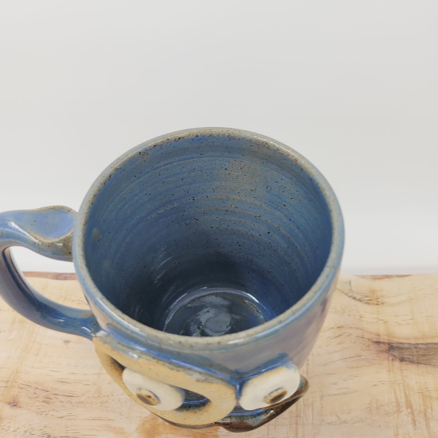 Man's Coffee Cup with Monocle and Handlebar Mustache | Blue Ug Chug Face Mug | Large 16 Oz | Stoneware Pottery