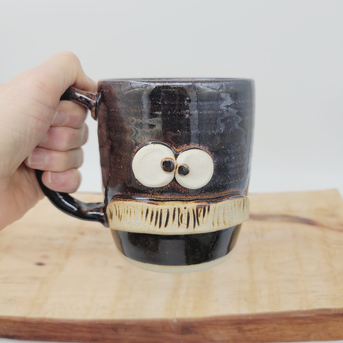 Man's Bushy Mustache Mug | Ceramic Stoneware Pottery Coffee Cup | Chocolate Brown Black | Nelson Studio Ug Chugs