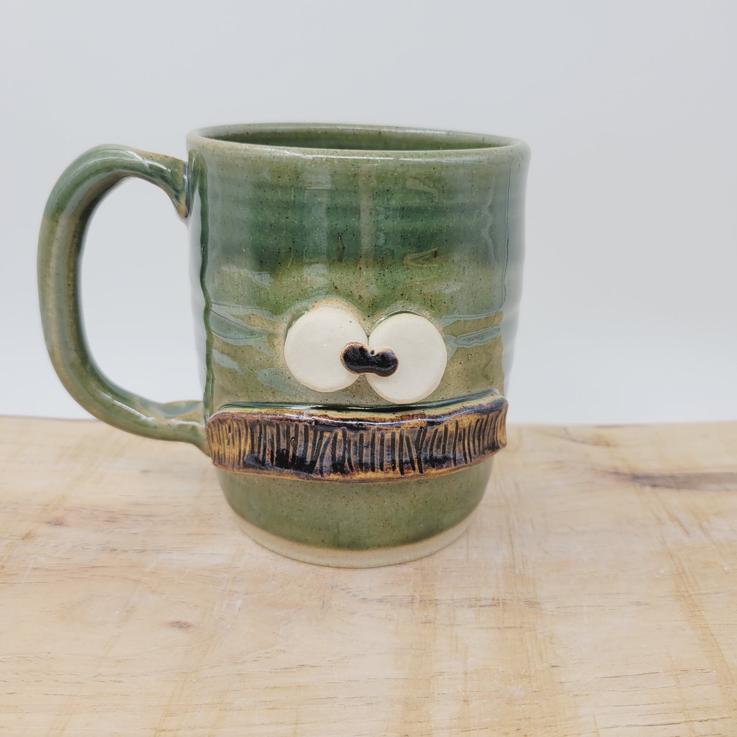 Man's Bushy Mustache Mug | Ceramic Stoneware Pottery Coffee Cup | Microwave Dishwasher Safe | Green | Nelson Studio Ug Chugs