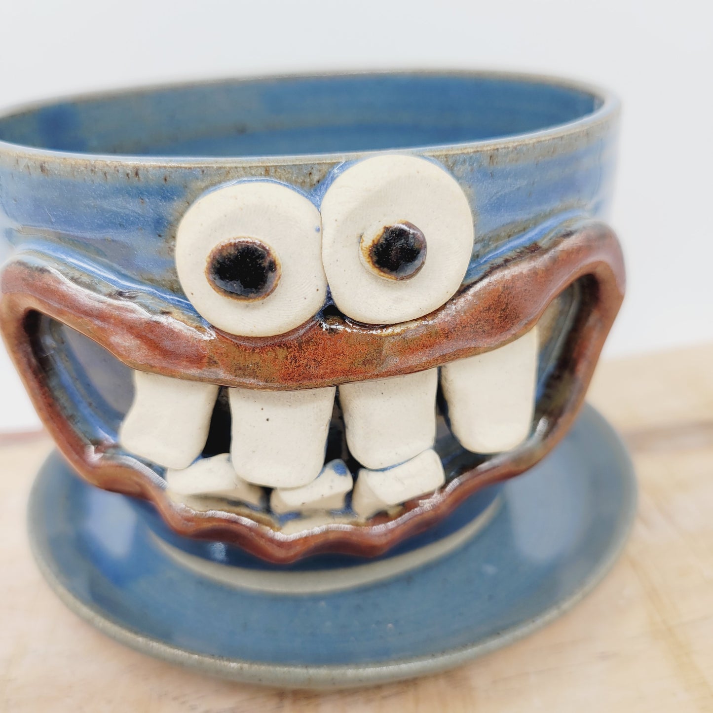 Stoneware Clay Planter | Funny Smiley Face Pot| Blue | Nelson Studio Ug Chug Handmade Pottery