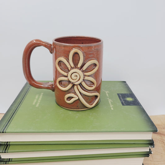 Whimsical Flower Mug | Wheel Thrown Pottery Coffee Cup| Nature Lover Gift |Nelson Studio | Rustic Red