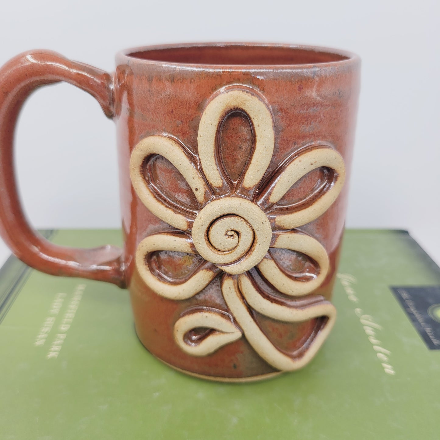 Whimsical Flower Mug | Wheel Thrown Pottery Coffee Cup| Nature Lover Gift |Nelson Studio | Rustic Red