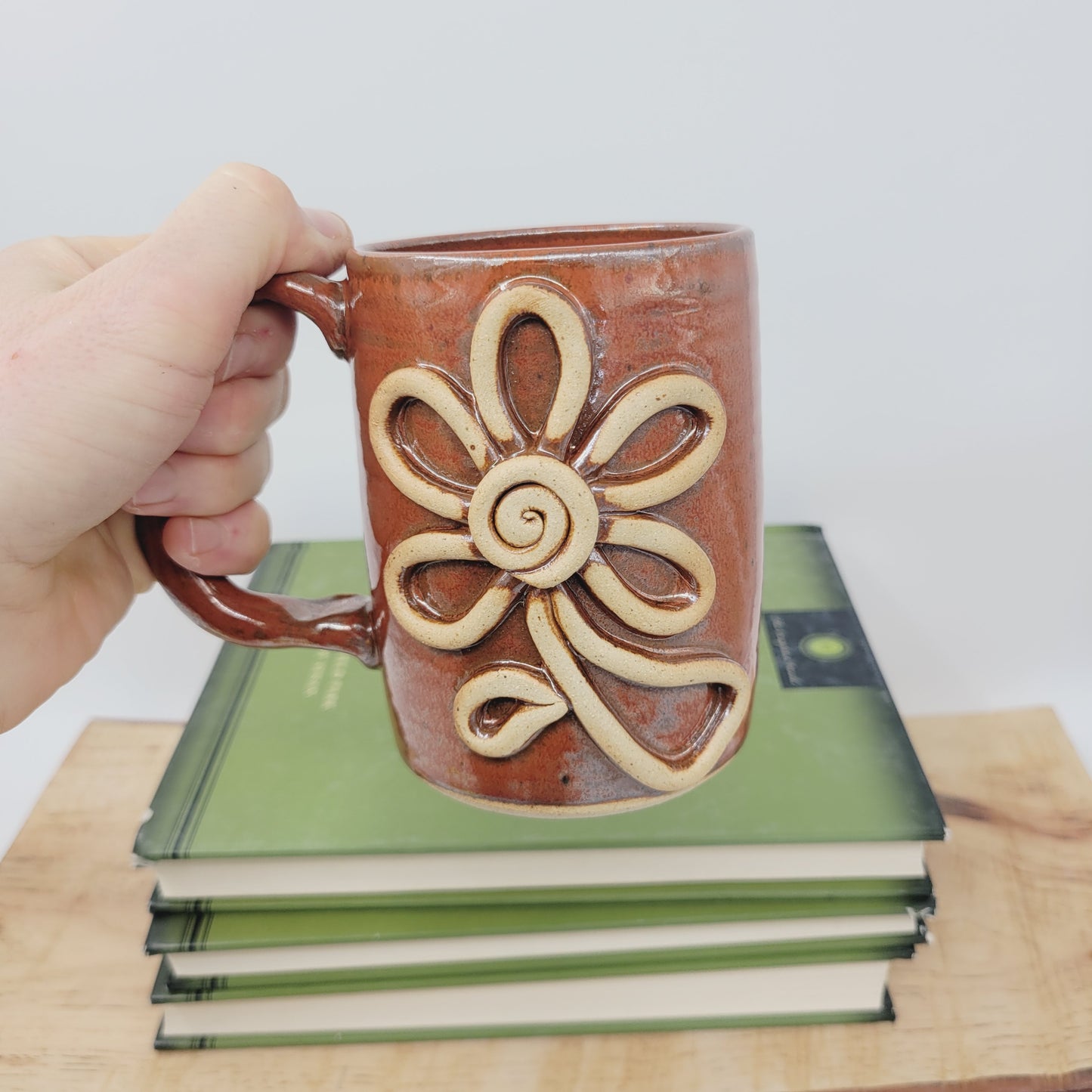 Whimsical Flower Mug | Wheel Thrown Pottery Coffee Cup| Nature Lover Gift |Nelson Studio | Rustic Red