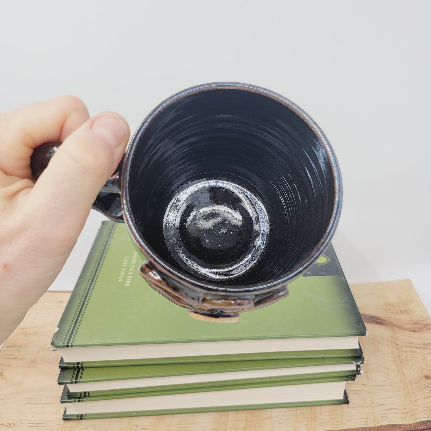 Springtime Large Flower Coffee Cup | Chocolate Black | 16 Ounce Mug | Handmade Stoneware Pottery