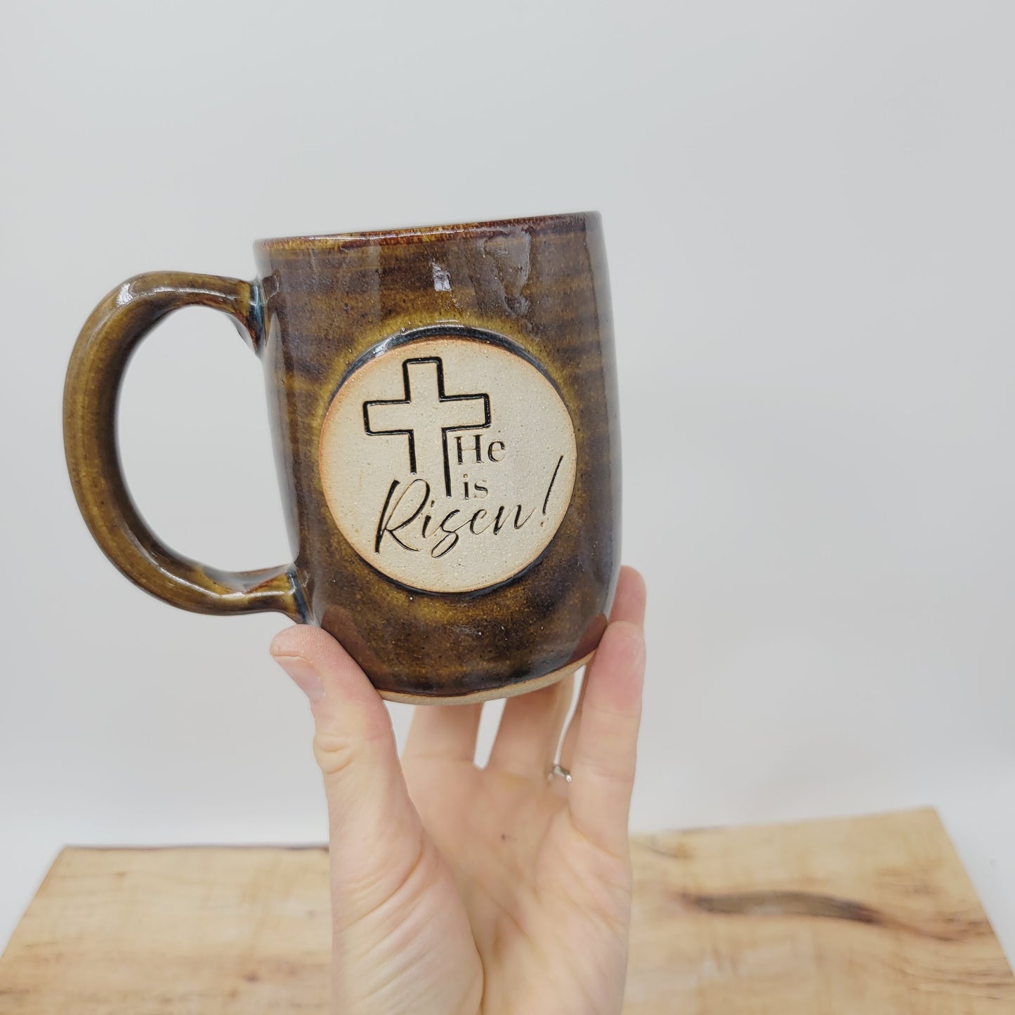 Easter Morning Mug  | He is Risen! | Handmade Pottery Coffee Cup | Christian Gifts | Rusty Blue