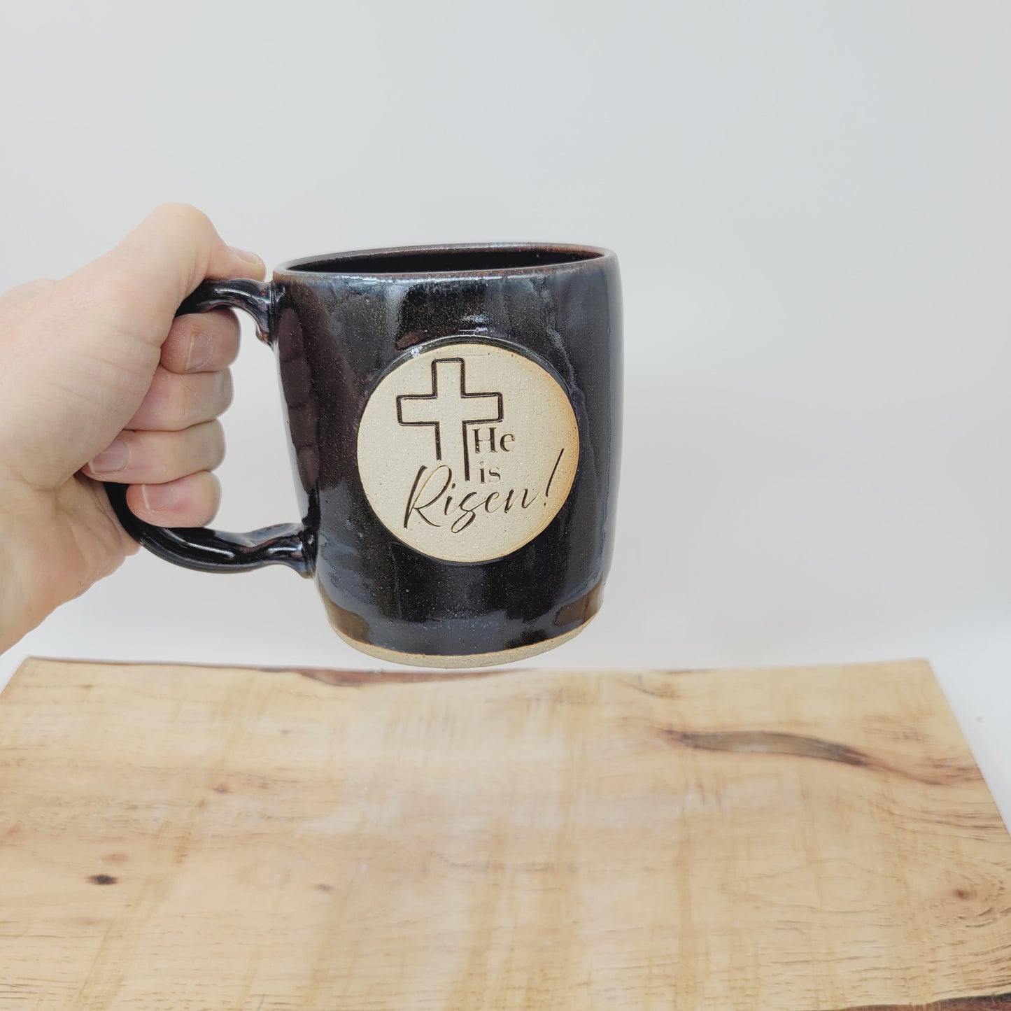 Easter Morning Mug  | He is Risen! | Handmade Pottery Coffee Cup | Christian Gifts | Black |