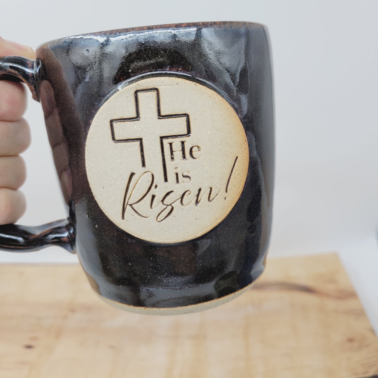 Easter Morning Mug  | He is Risen! | Handmade Pottery Coffee Cup | Christian Gifts | Black |