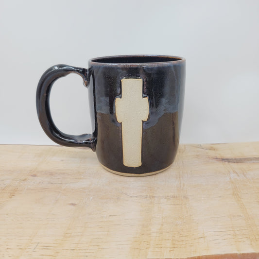 Easter Morning Mug | Rustic Cross Handmade Pottery Coffee Cup | Christian Gifts | Black | 16 Ounces