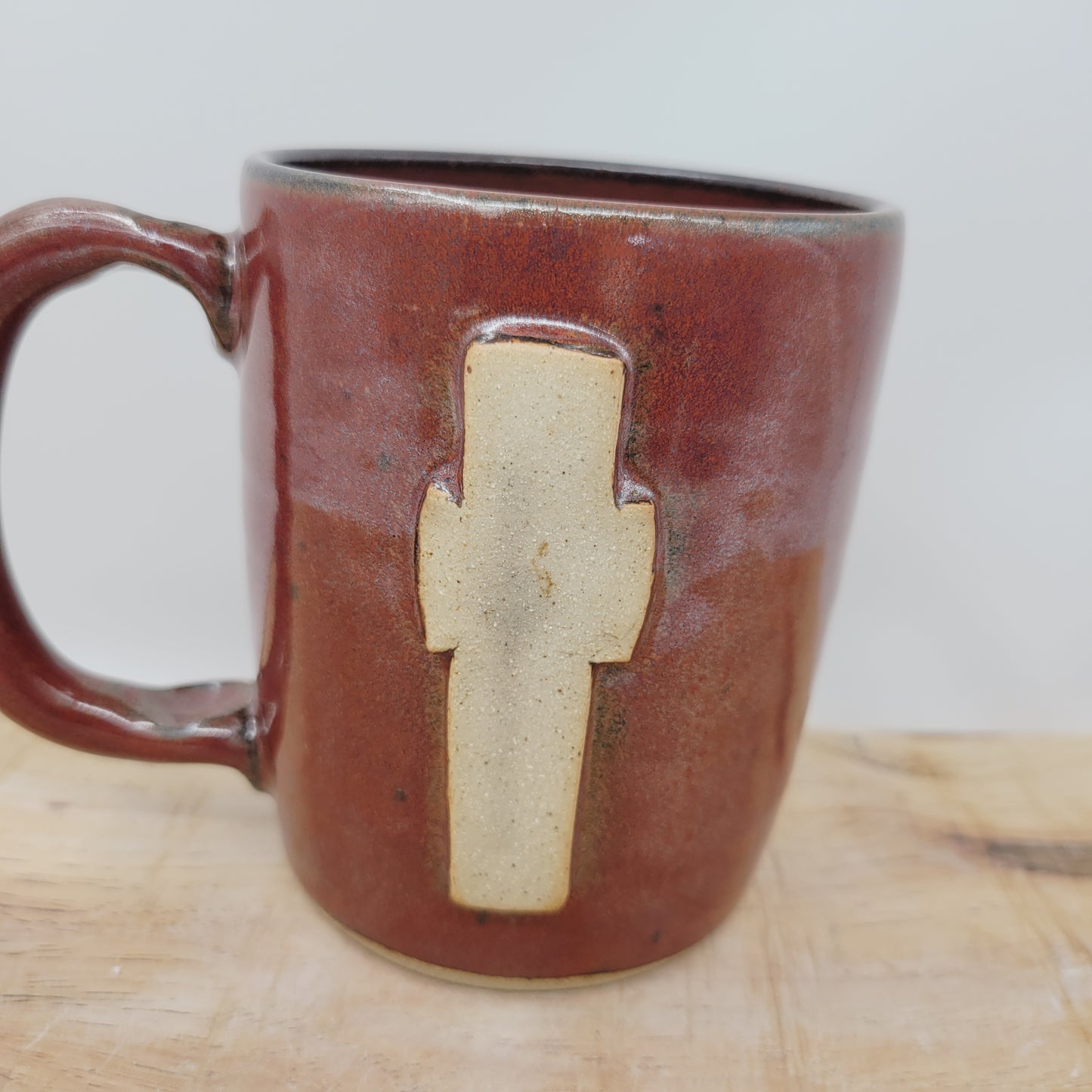 Easter Rustic Cross Coffee Cup | Christian Cross Mug | Pastor Preacher Priest Gifts | Handmade Pottery | Brick Red