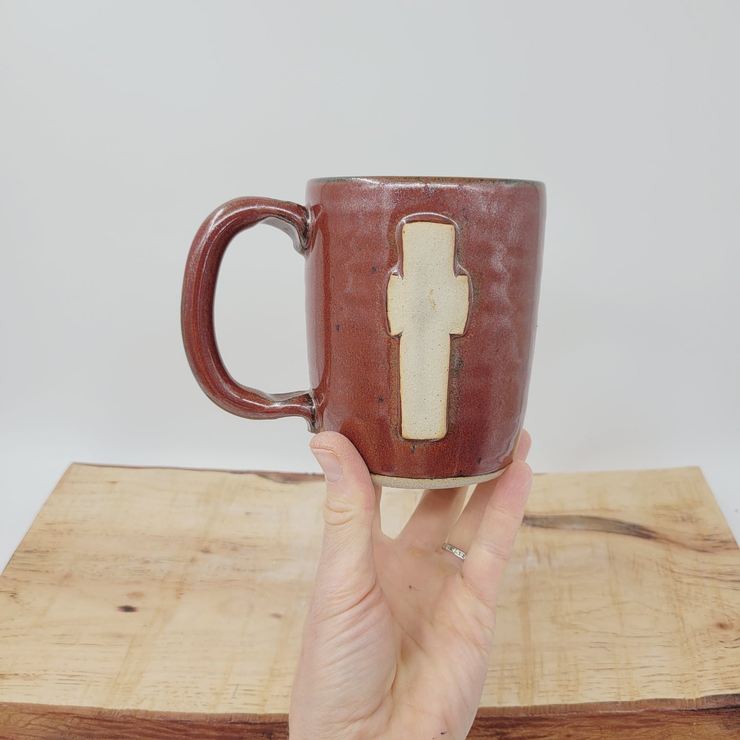 Easter Rustic Cross Coffee Cup | Christian Cross Mug | Pastor Preacher Priest Gifts | Handmade Pottery | Brick Red