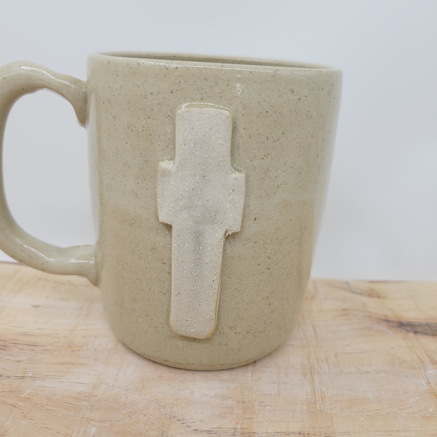 Easter Morning Cross Coffee Cup | Christian Mug | Ceramic Pottery | Cream | 16 Ounces