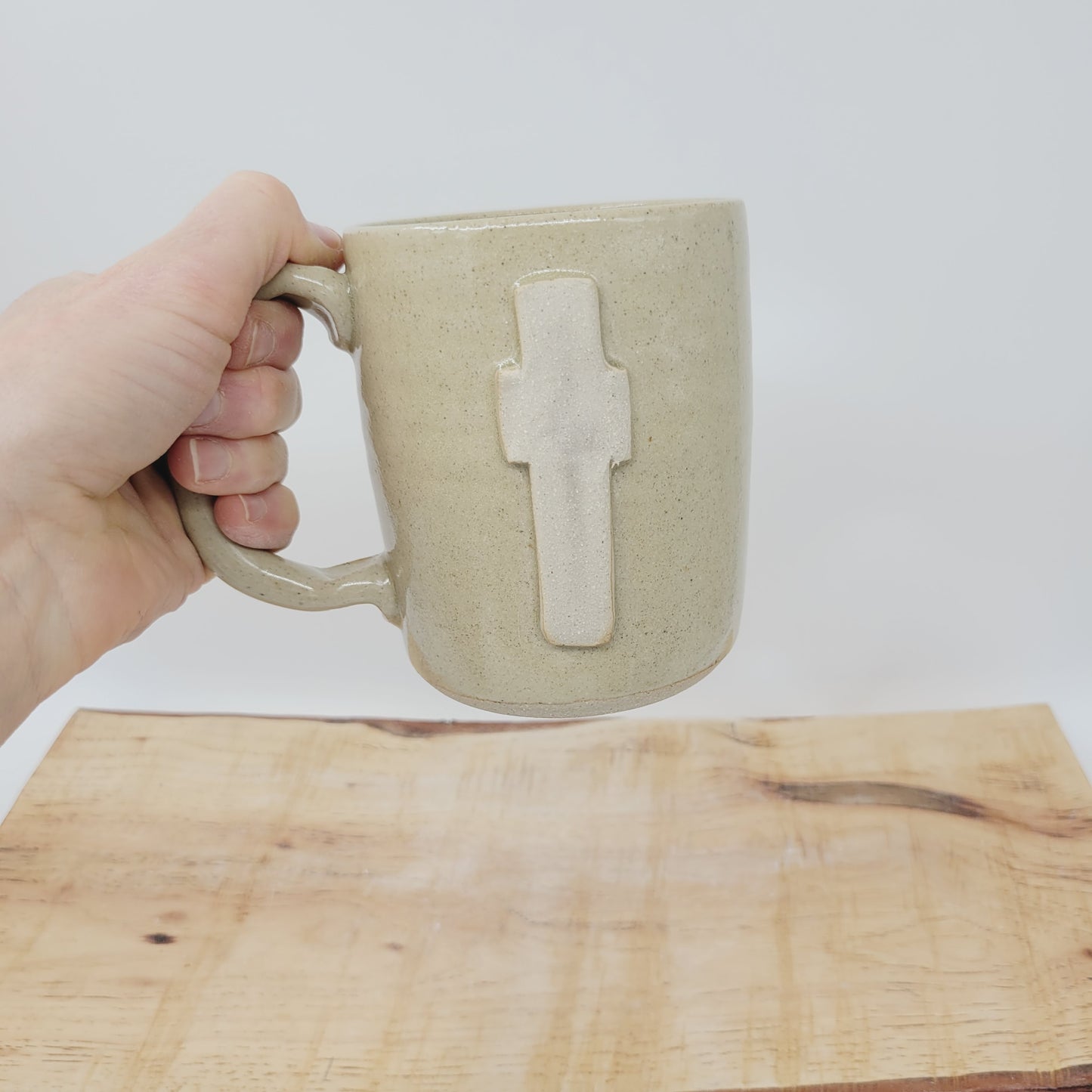 Easter Morning Cross Coffee Cup | Christian Mug | Ceramic Pottery | Cream | 16 Ounces