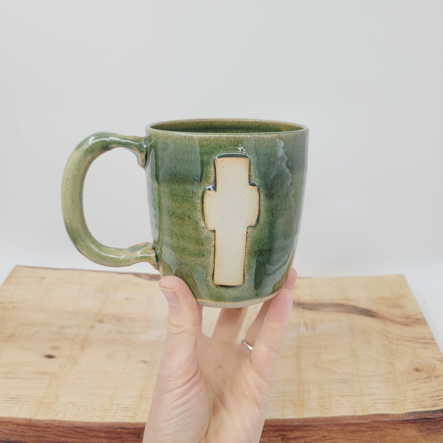 Rustic Cross Coffee Cup | Christian Mug | Easter Morning | Green | 16 Ounces