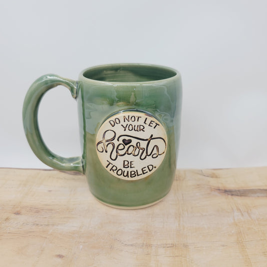 Do Not Let Your Hearts Be Troubled | Comforting Christian Coffee Cup | Bible Verse Mugs | Stoneware Pottery | Cream (Copy)