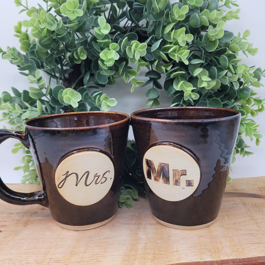 Mr. and Mrs. Set of Mugs | Couples Coffee Cup Pair | Black  | 14 - 16 Ounces