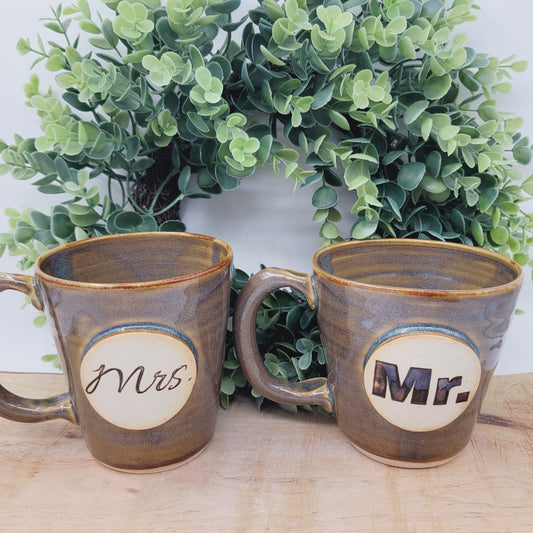Couples Coffee Cup Pair | Rusty Blue Brown | Large 16 Ounces | Mr. Mrs. Mug Set